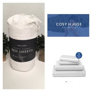 Cosy House Luxury Bamboo QUEEN Sheet Set WHITE Hypoallergenic Microbial N…